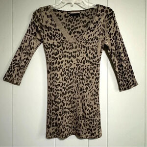 MICHAEL STARS Vintage 90s Leopard V Neck 3/4 Sleeve Shine Original Tee Size OSFM
